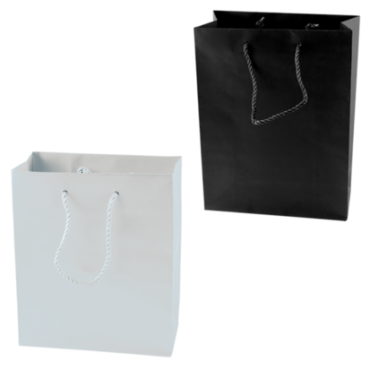 Mat gelamineerde papieren tas 270 x 370 x 120 mm.zwart en wit sample